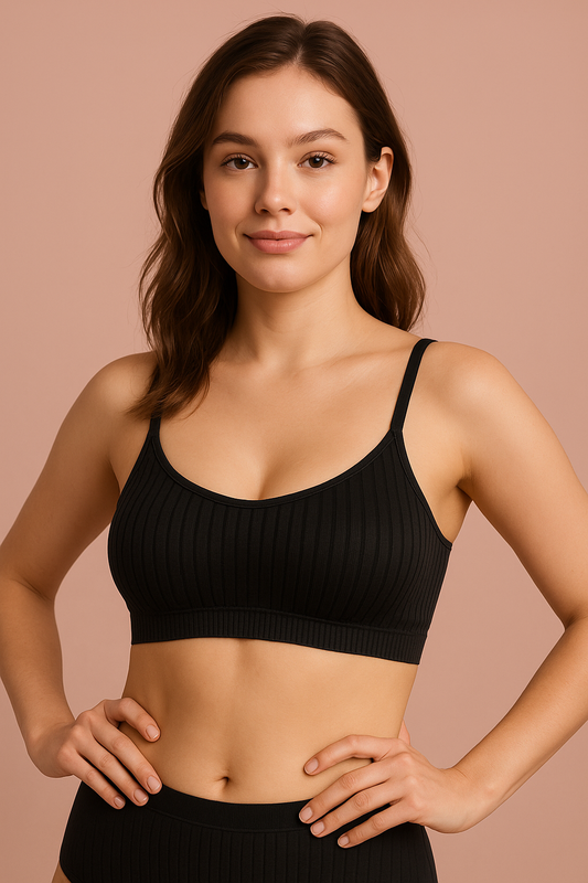 Pinknaari Ribbed Spaghetti Strap Bralette-Black