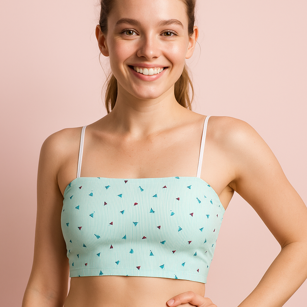 Pinknaari Spaghetti Strap Printed Crop Camisole-Green