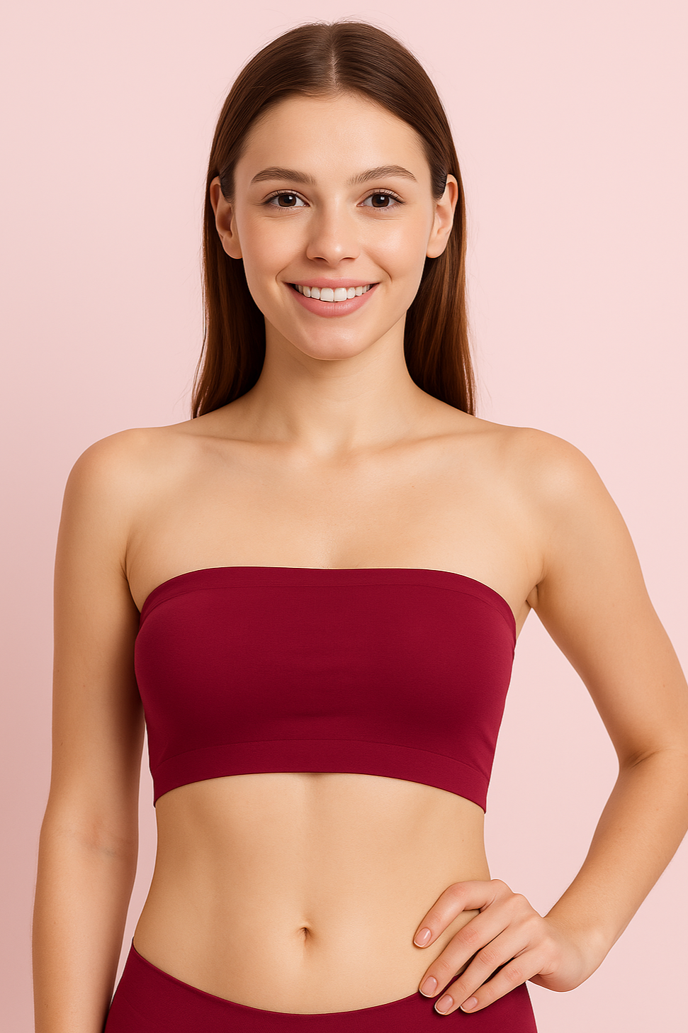 Pinknaari Seamless Strapless Bandeau Bra-Maroon