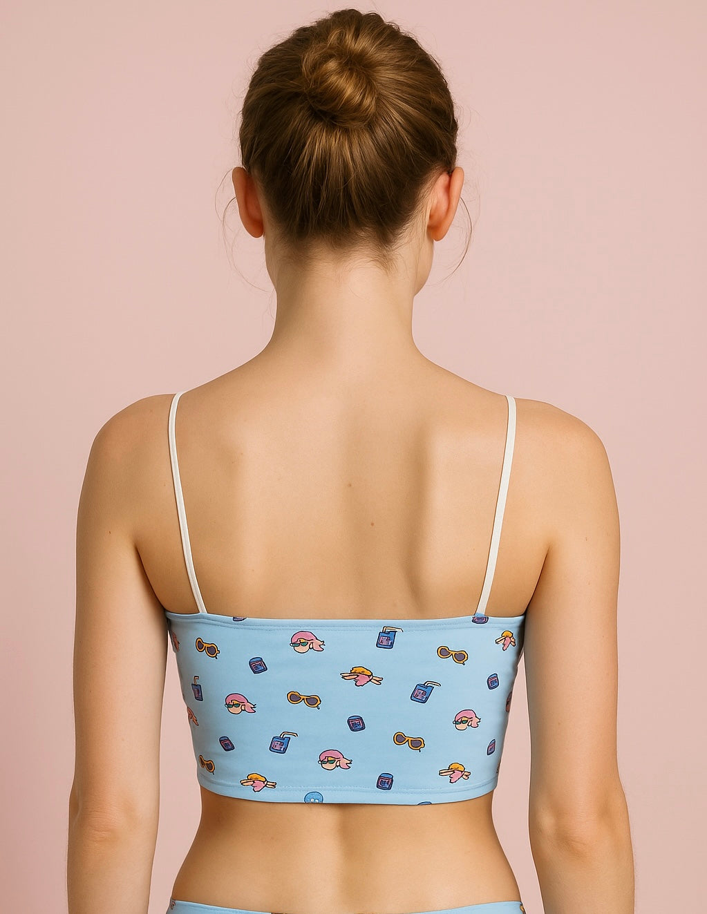 Pinknaari Spaghetti Strap Printed Crop Camisole-Blue