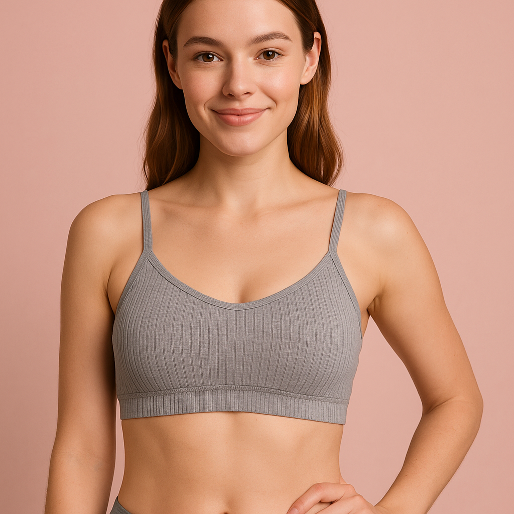 Pinknaari Ribbed Spaghetti Strap Bralette-Grey