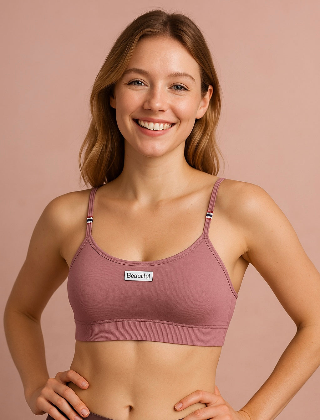 Pinknaari Beautiful Spaghetti Strap Crop Bralette-Mauve