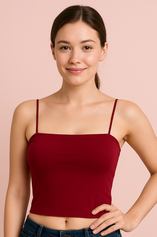 Pinknaari Spaghetti Strap Crop Camisole-Maroon