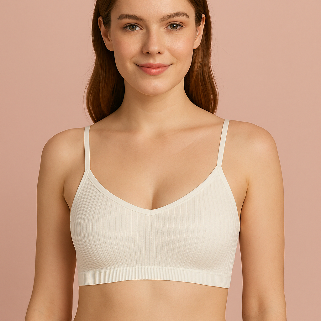 Pinknaari Ribbed Spaghetti Strap Bralette-White